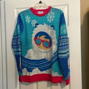 Make Awesome Sweaters mens blue Eskimo holiday sweater size medium